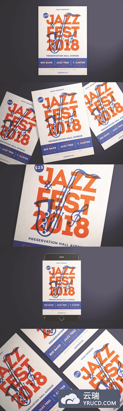 时尚简约的爵士音乐节海报传单模板