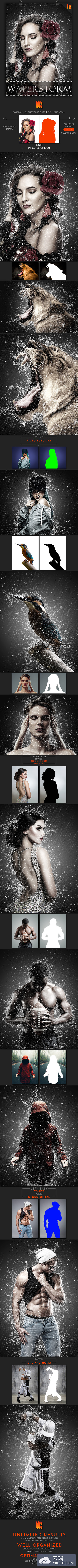 一款逼真的雨水飞溅特效PS动作下载[abr,atn]