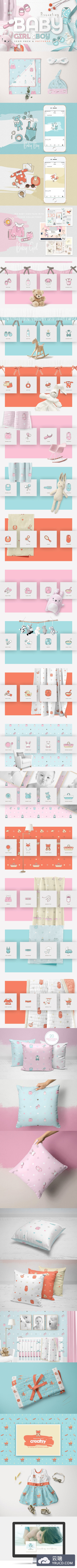 可爱的新生婴儿图标和无缝图案矢量素材下载[PNG,SVG, AI,EPS,JPG ]