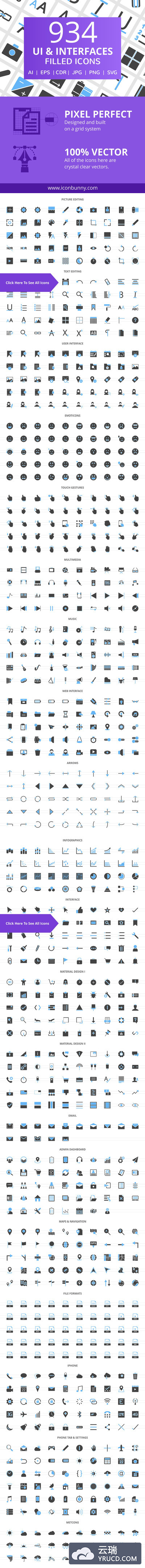 934个用户界面和界面填充图标