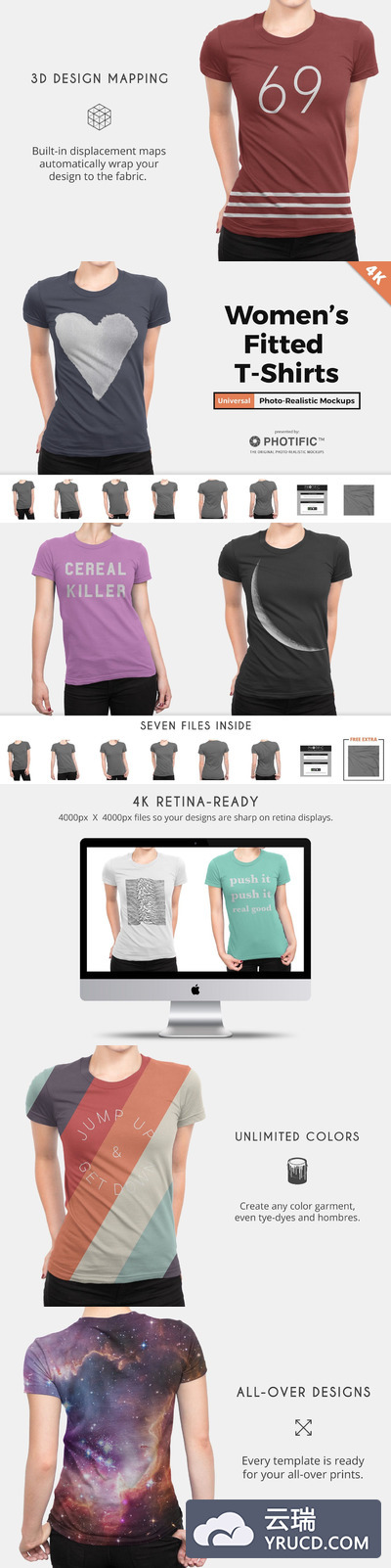 高品质的4K分辨率女性T恤样机展示模型mockups