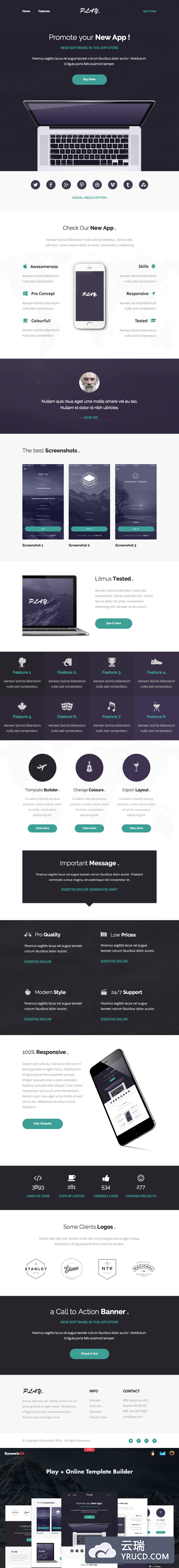 高品质的时尚高端邮件功能的响应式网页APP模板