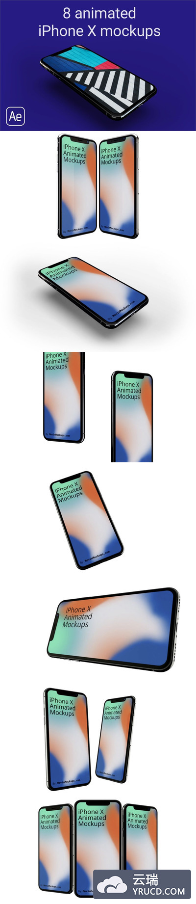 一款高质量的动画iPhone X模型素材打包下载[mov,aep,mp4,jpg]