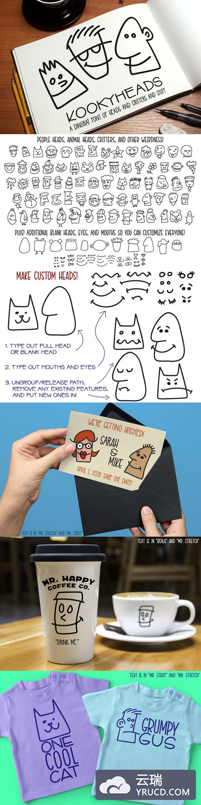 非常可爱手写歪歪扭扭的儿童节涂鸦英文字体Kookyheads