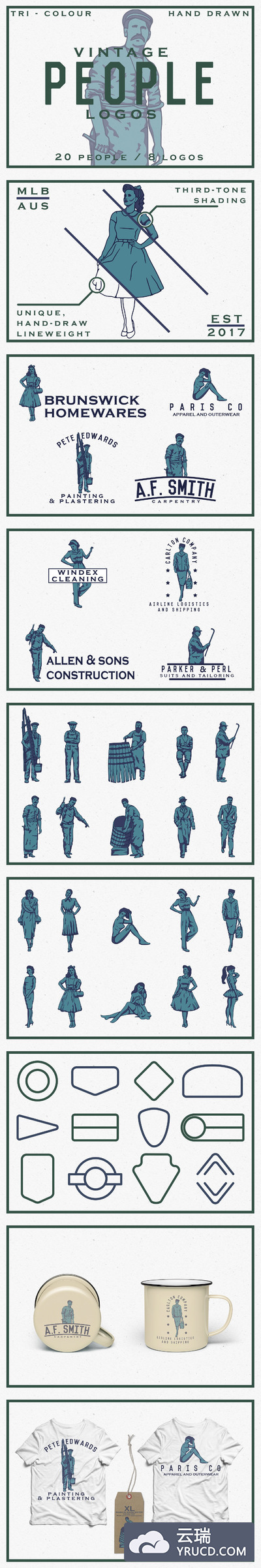20款老式人物和8个老式徽章矢量素材下载[ai]