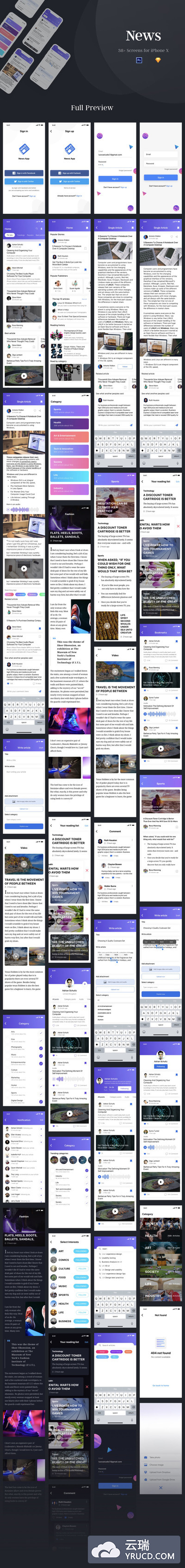 时尚现代高端新闻资讯类APP UI KITS For iPhone X[PSD,Sketch]