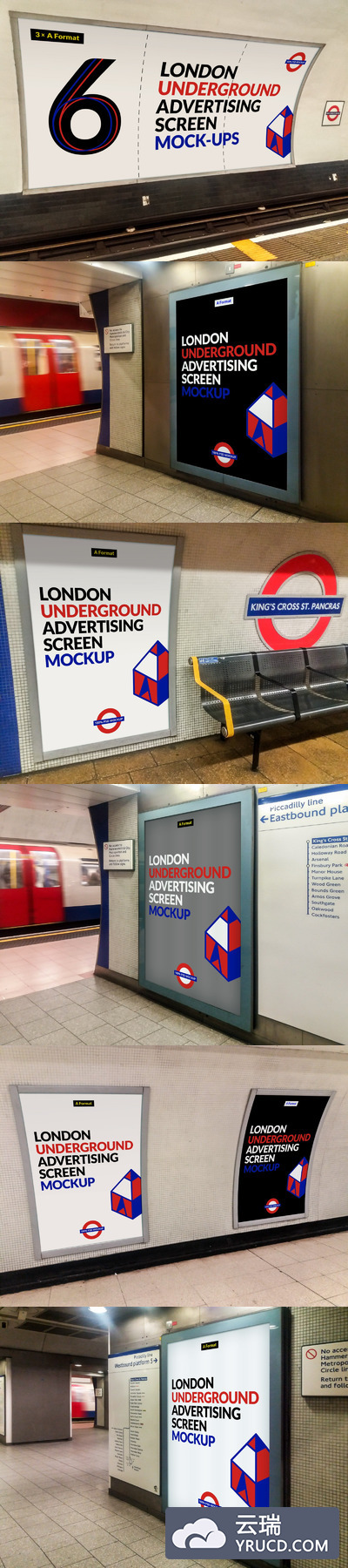 伦敦地下地铁广告屏幕设计模型展示Mockups
