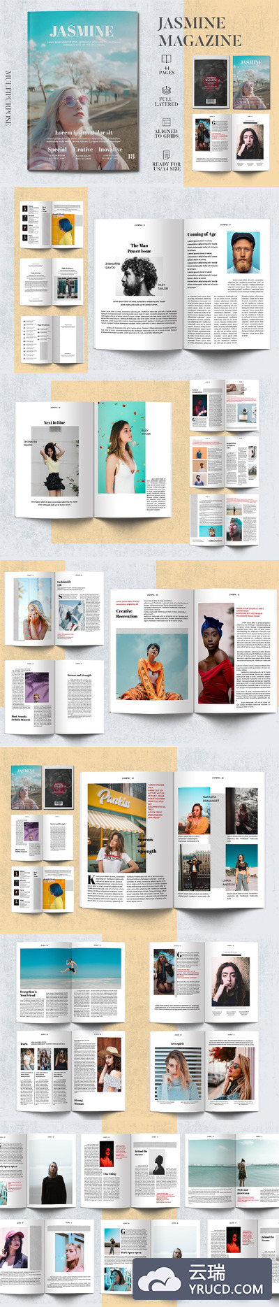 优雅简约的茉莉花杂志模板