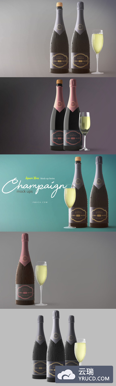 高分辨率可调色编辑的香槟Mockups