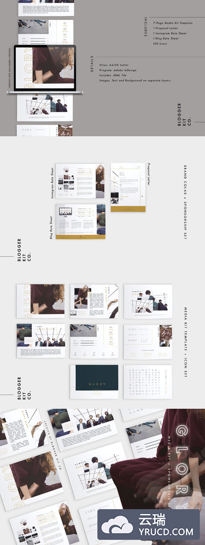 时尚媒体风格灵活排版的杂志画册模板