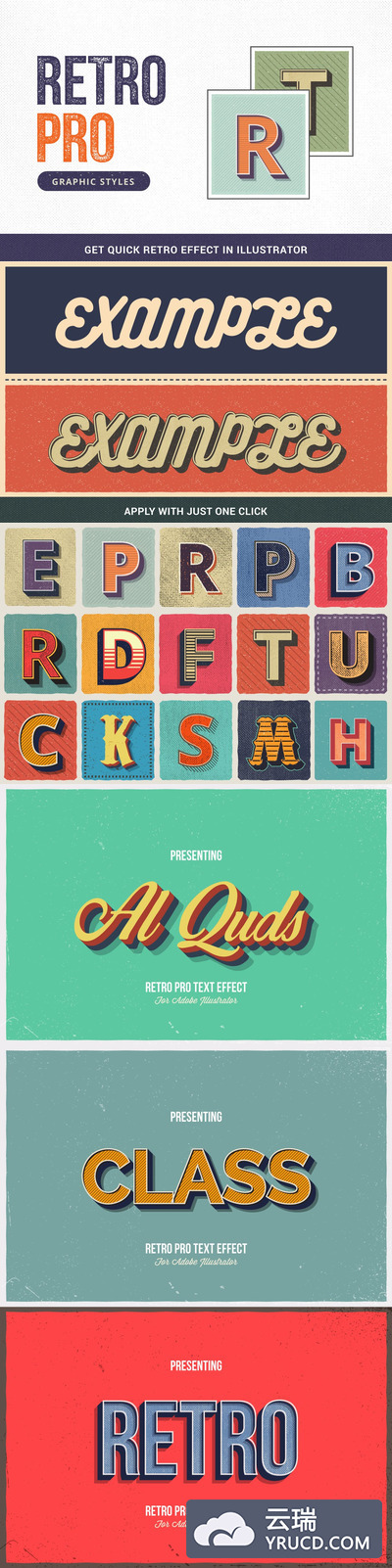 15个用于Adobe Illustrator的3D立体复古图形样式