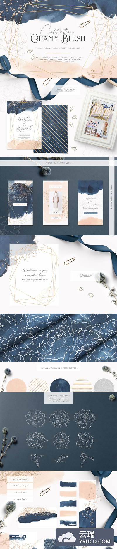 牡丹与金粉的巧妙结合：质量上佳的素材包 Creamy Blush Collection Pro