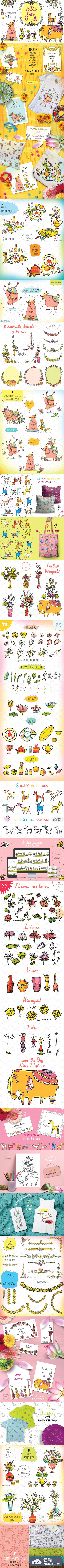 卡通-145个印度主题的可爱手绘卡通矢量素材合辑下载[ai,eps]