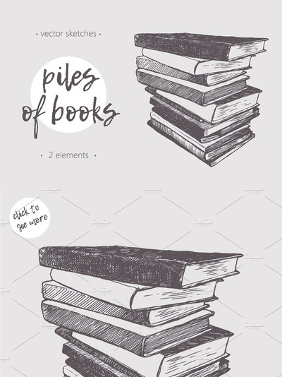 两种手绘书堆图案素材 Two illustrations of piles of books