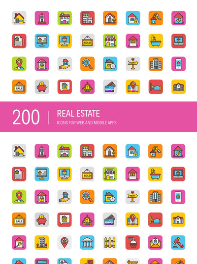 200枚房地产图标 200 Real Estate Icons