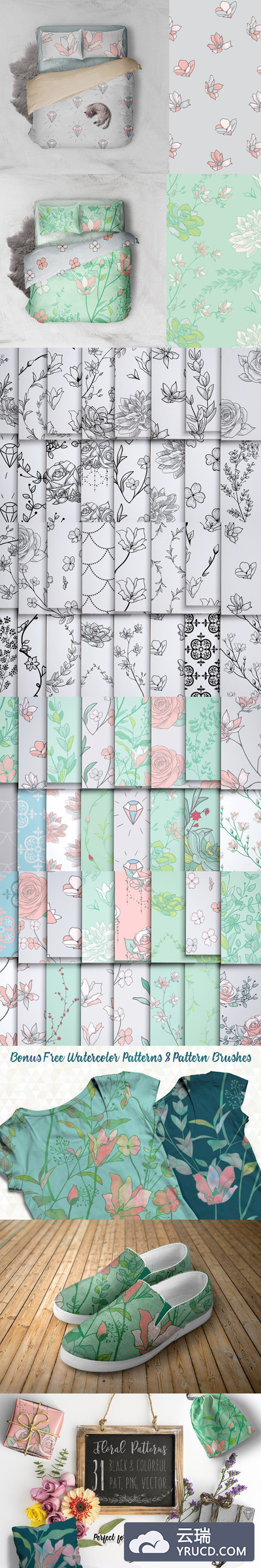 卡通绘画-31个郁郁葱葱的花卉图案包