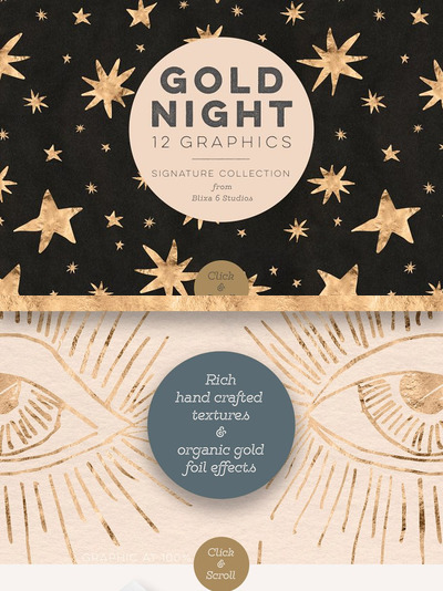 手绘金色星空元素 Gold Nights Hand Drawn Stars