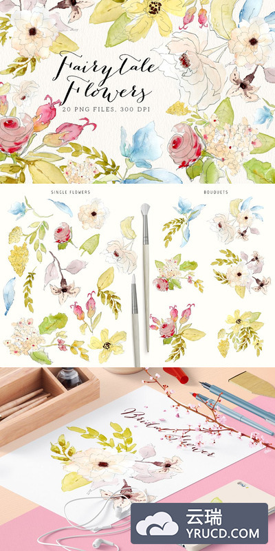 童话故事之花世界：手绘花卉元素 Fairytale Flowers