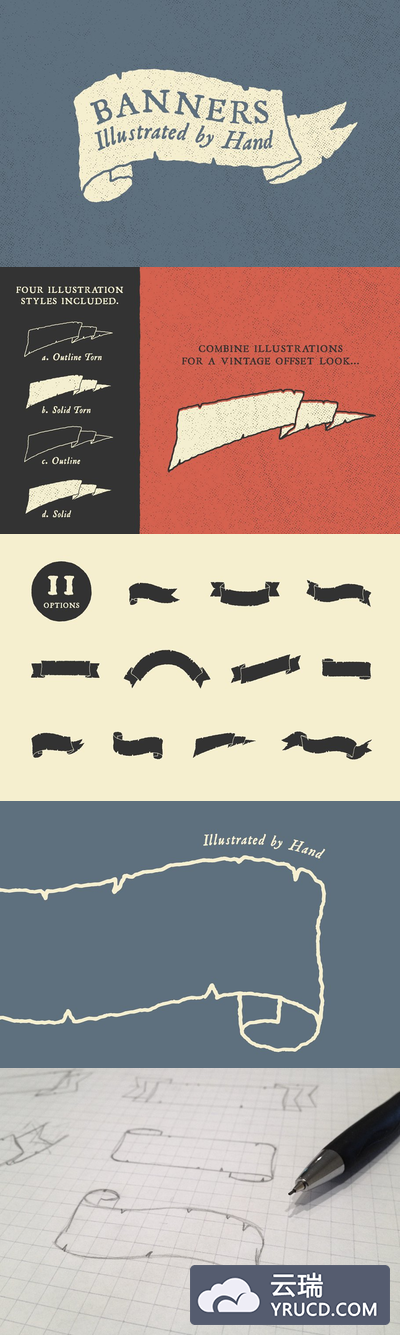 手绘复古风 Banner 素材 Hand Illustrated Banners