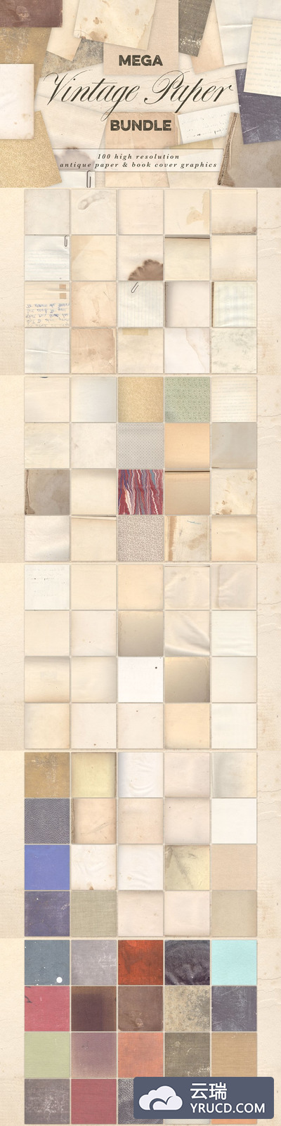 复古做旧信纸&书本封面图案素材 Vintage Paper & Book Cover Bundle