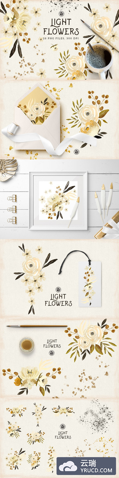 低调奢华金漆花卉素材 Light Flowers