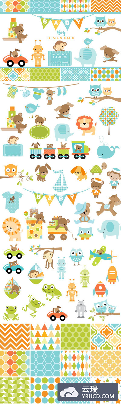 婴儿男孩图形图案合集 Baby Boy Graphics Patterns