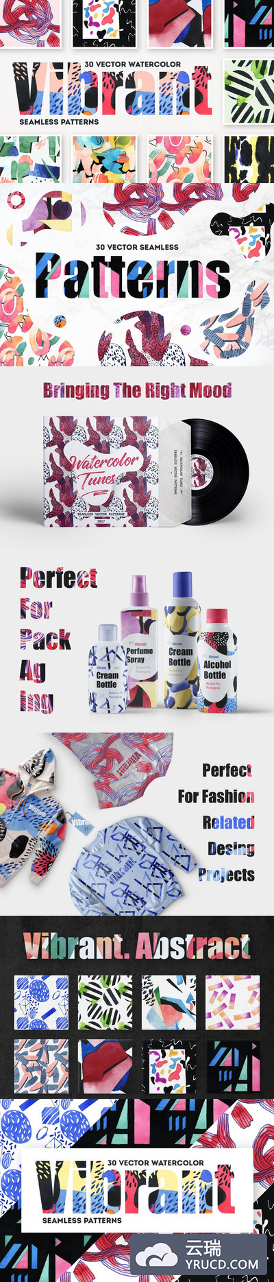 充满活力的树林水彩图案 Vibrant Woods Watercolor Patterns