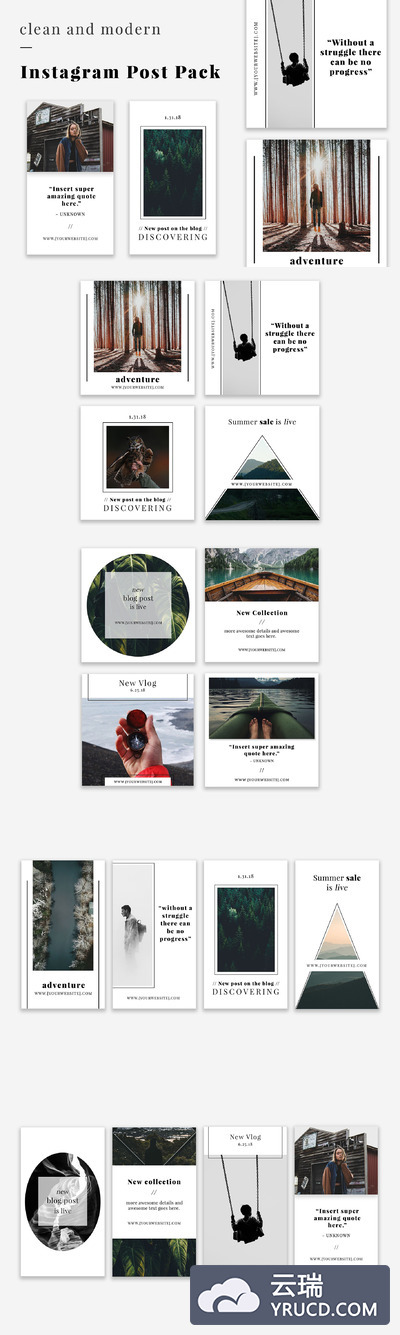 整洁的食物和旅行Instagram模版包