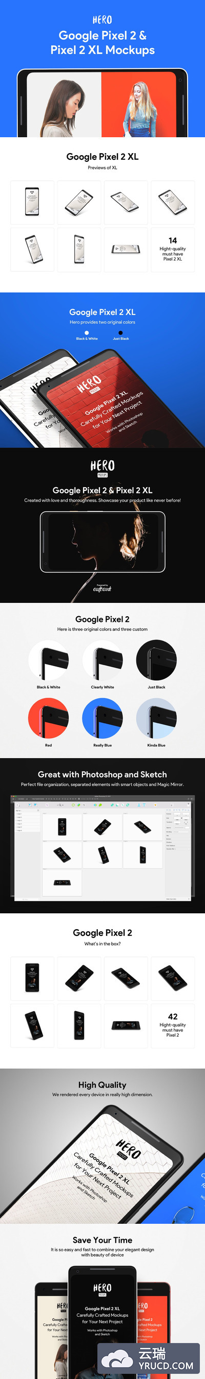 56个高品质的Google Pixel 2和2XL样机展示模型Mockups