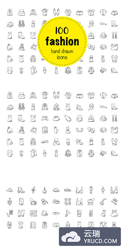 100个手绘涂鸦图标素材 100 Hand Drawn Doodle Fashion Icons