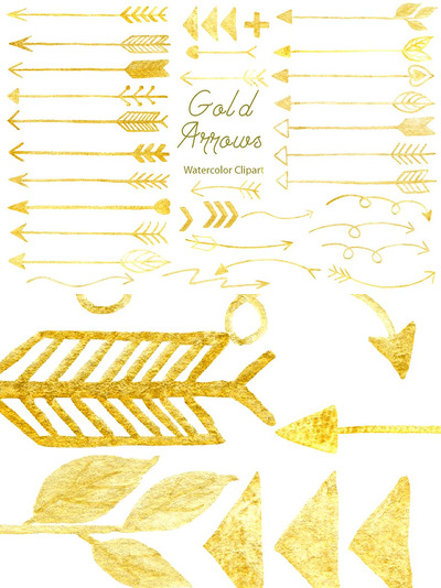 金色的手绘箭素材 Hand Drawn Gold Arrows