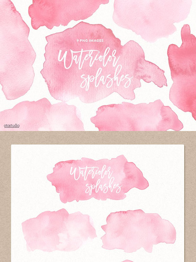 分红的水彩画肌理素材 Watercolor Splashes & Textures Pink