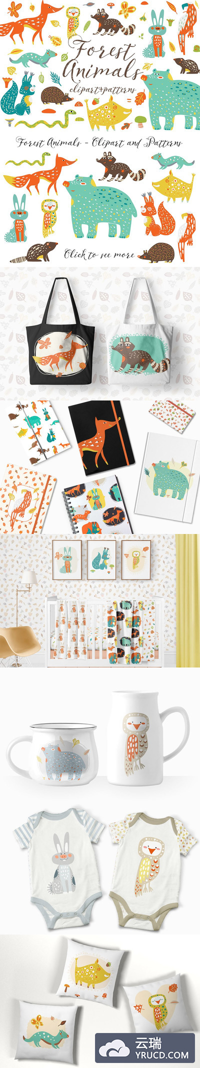 可爱的森林动物图形 Cute Forest Animals Clipart