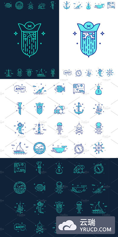 可爱的航海图标 Set of cute nautical icons