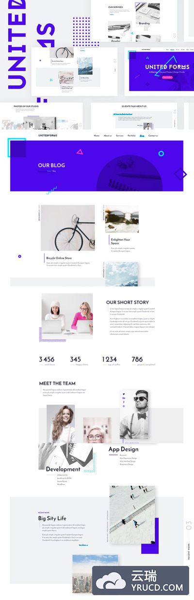 模板 | 全新现代干净7个PSD图层2个标题样式创意版面蓝紫色