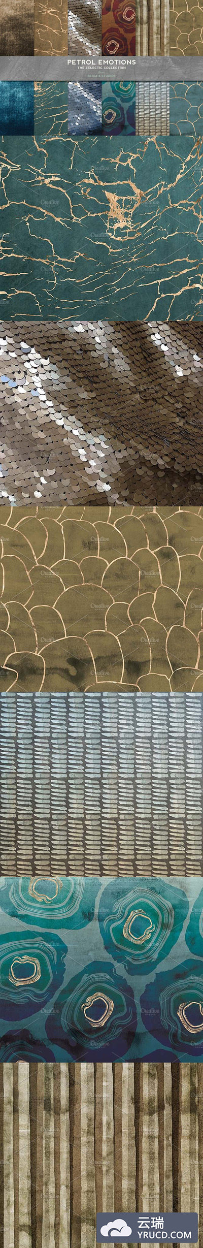 有情调的黄金大理石背景纹理 Petrol Emotions Gold Marble & Geodes