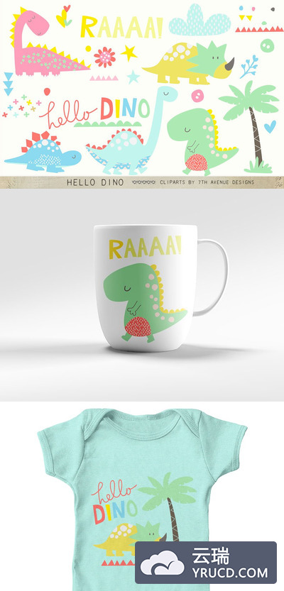 卡通可爱的恐龙图形素材 Hello Dino Cliparts