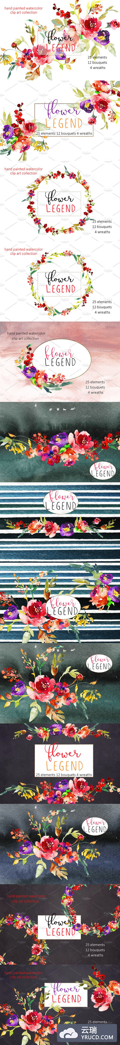 水彩红牡丹花素材 Watercolor Red Peony Flowers Clipart