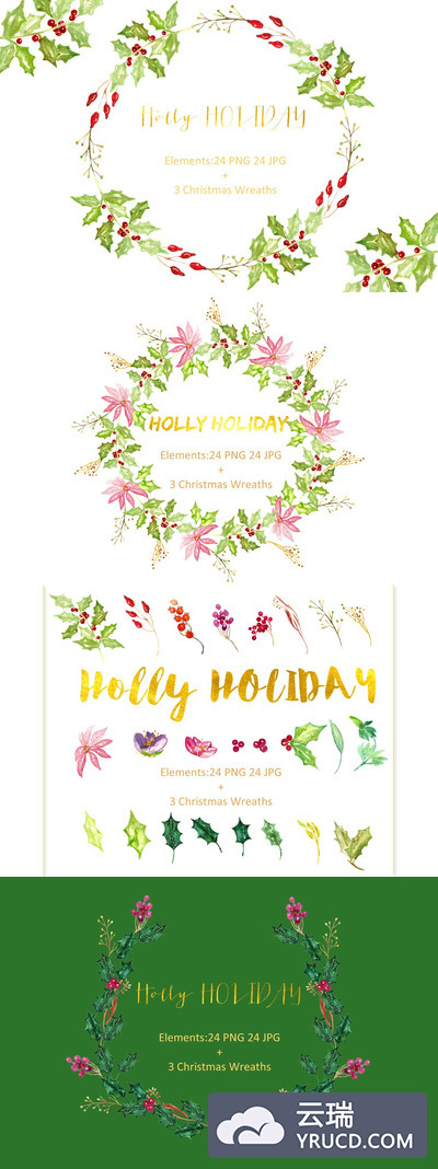 Holly专业素材素材合集 Holly Premium watercolor Clipart.