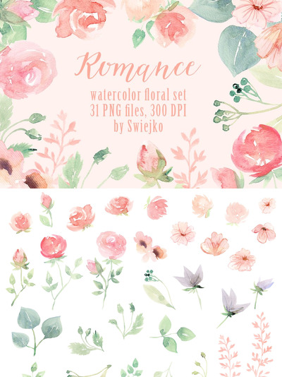 浪漫花卉剪辑集 Romantic Floral Clipart set