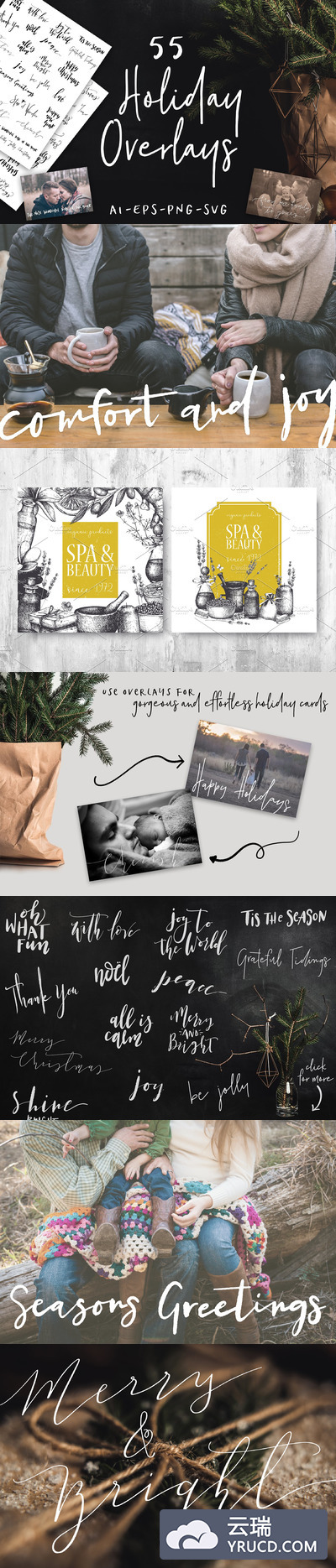 55个手绘字体 55 Hand Lettered Holiday Overlays