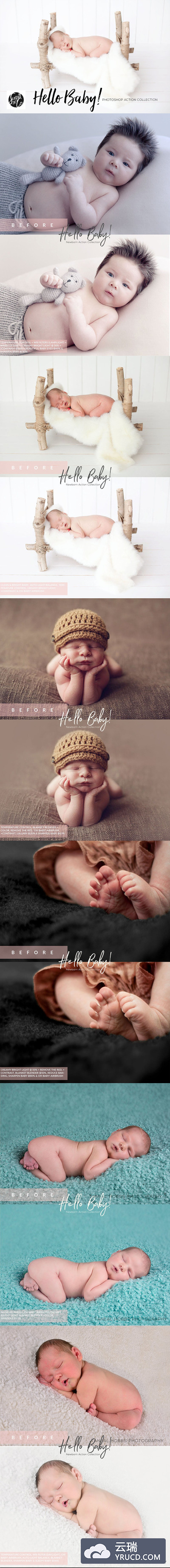 婴儿宝宝baby自动调色磨皮润肤美图PS动作