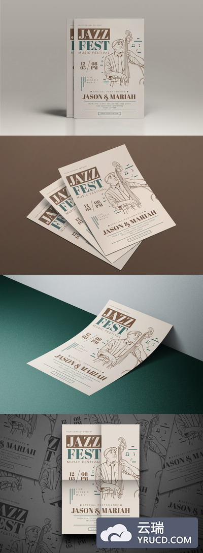 优雅的高端矢量爵士乐音乐会海报传单DM设计模板