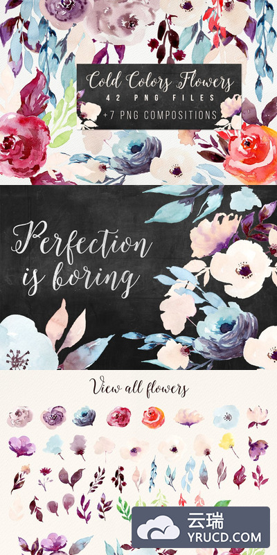 热情的水彩画素材包 Cold Colors Flowers