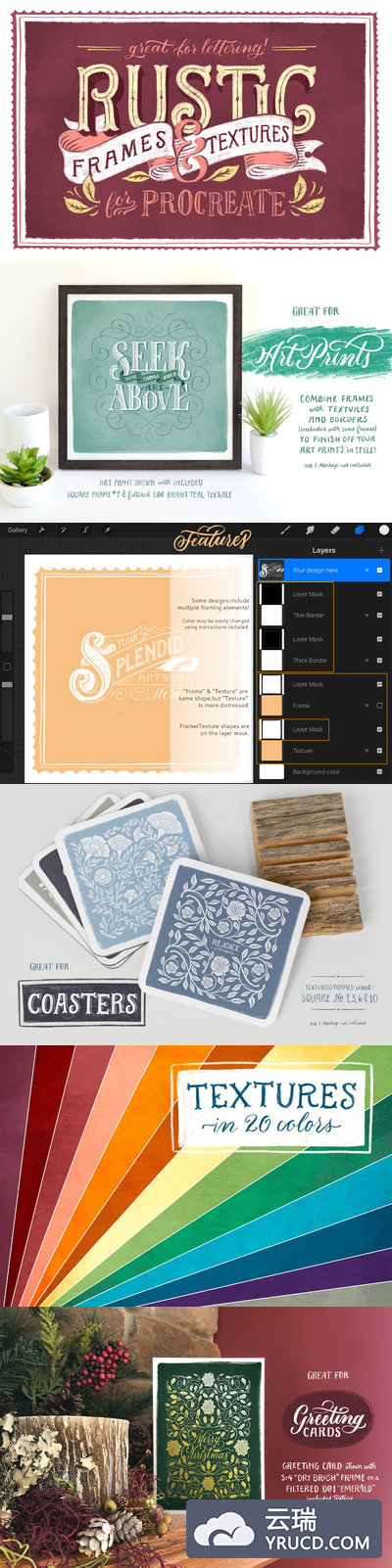 乡土风格经典质感纹理素材 Rustic Frames & Textures - Procreate