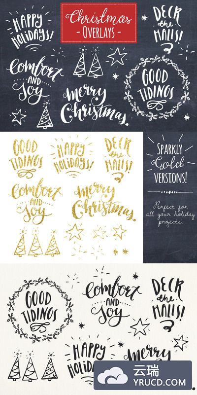 圣诞简约手绘涂鸦素材包 Christmas Overlays Set 8 - Vector