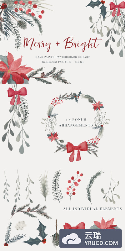 圣诞节水彩素材合集 Christmas Watercolor Clipart