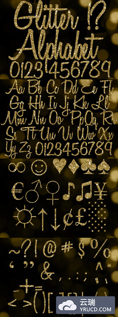 烫金英文字体素材 Gold Glitter Letters - Gold Alphabet