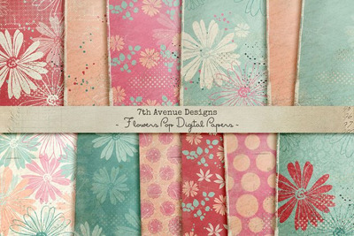 花卉纸张纹理素材 Flowers Pop Digital Papers