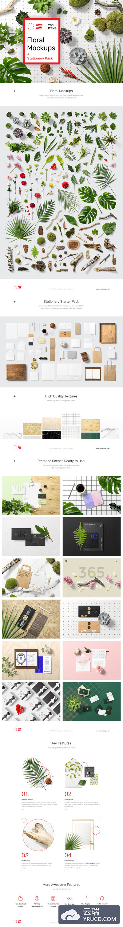 高品质的花卉&文具包展示模型Mockups下载 1.81GB [psd]